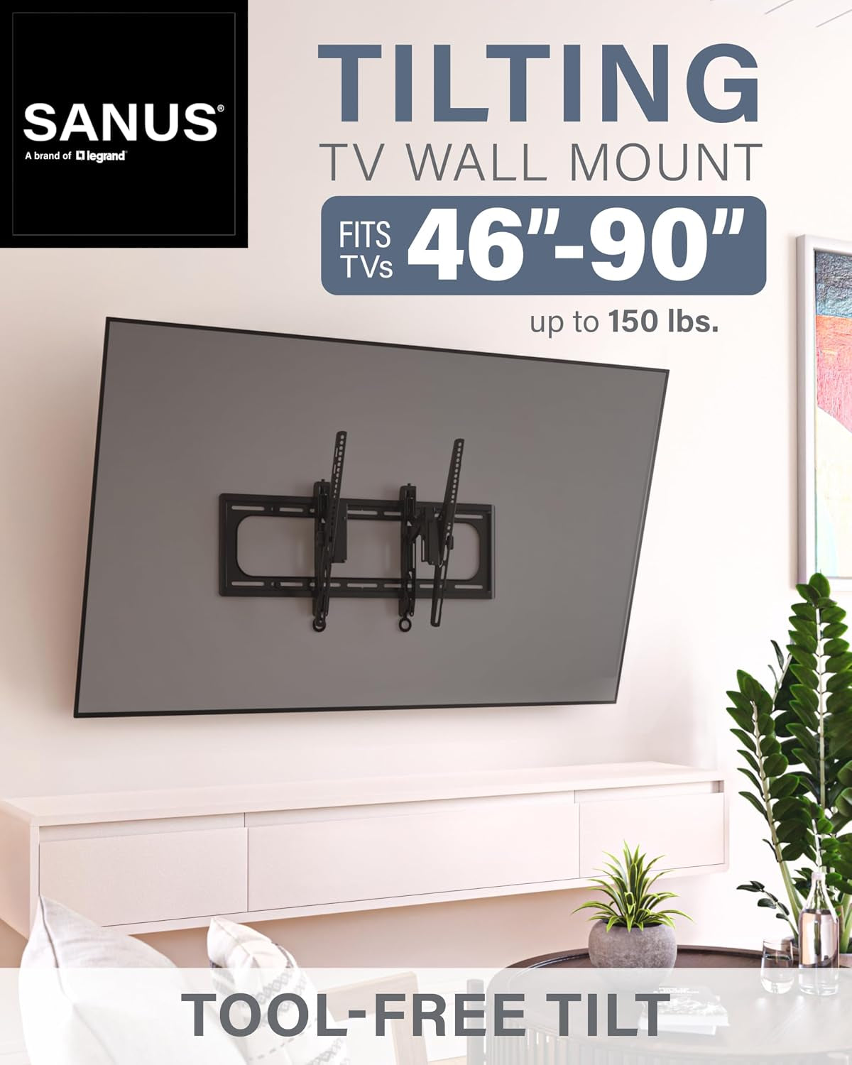 tilting-tv-wall-mount-for-46-90-tvs-or-150lbs-premium-tilt-mount-w-universal-fit-smooth-5-7-extension-allows-for-cable-management-includes-hardware-drill-template-for-easy-install