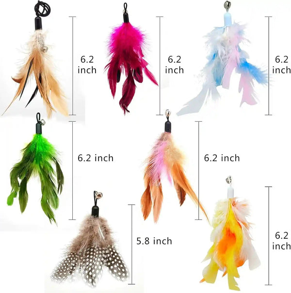 12 Pack Cat Wand Feather Toy Refills with Bells , Natural Feather Replacement for Interactive Teaser Toys, Colorful Wand Attachments, Durable and Safe Cat Toy Accessories for Exercise and Play2