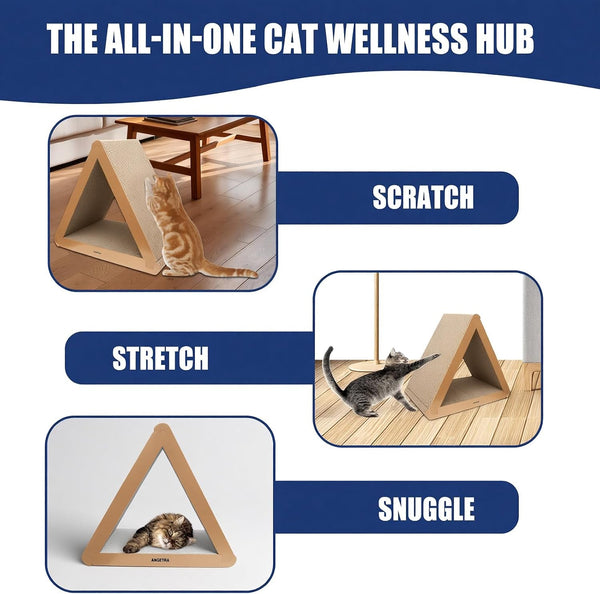 3 Pack Cardboard Cat Scratcher & Scratch Pad, Buildable Triangle Cat House W/ 6-Sided Use, Furniture Protection for Indoor Cats6
