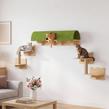 9-In-1 Cat Wall Shelves, Cat Wall Furniture Set with Bridge, Beige | Wall Mounted Cats Shelf for Space-Saving, Multi-Level Cat Climbing Systems for 16 Inch Drywall, with Scratching Posts, Condos18