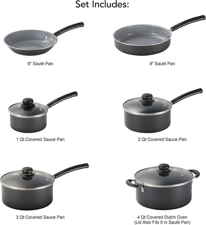 10 Piece Ceramic Nonstick Cookware Set, Patterned Interior with Tempered Glass Lids2