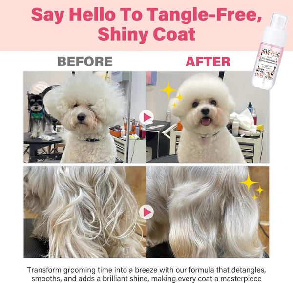 Dog Detangler & Dematting Spray - Leave-In Conditioner, Classic Powdery Scent | Infused with Coconut Oil, Jojoba Oil, and Squalane for Easy, Tangle-Free Grooming - 3.38 Fl. Oz3