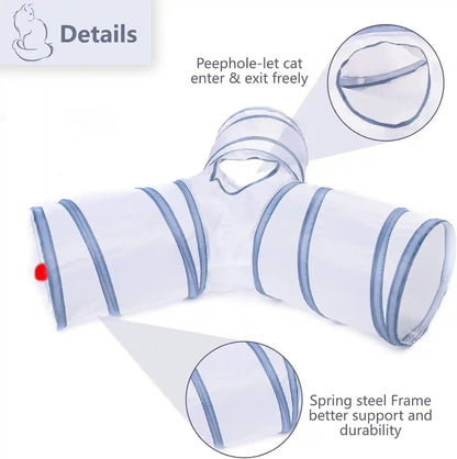 Cat Tunnel, Collapsible Tube with 1 Play Ball Toys, 3 Ways Tunnels for Indoor Cats, Puppy, Kitty, Kitten, Rabbit (White and Gray)4