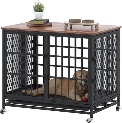 BOINN 63" Heavy Duty Dog Crate Furniture with 4 Doors, Removable Divider & Openable Top, Indoor Dog Kennel with Raised Edge Tabletop, Double Dog Cage for Medium Large Dogs, Decorative Pet Crate11