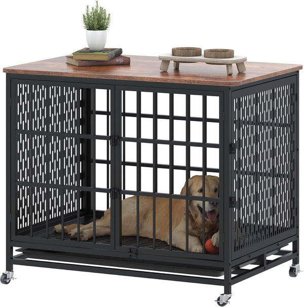 BOINN 63" Heavy Duty Dog Crate Furniture with 4 Doors, Removable Divider & Openable Top, Indoor Dog Kennel with Raised Edge Tabletop, Double Dog Cage for Medium Large Dogs, Decorative Pet Crate11