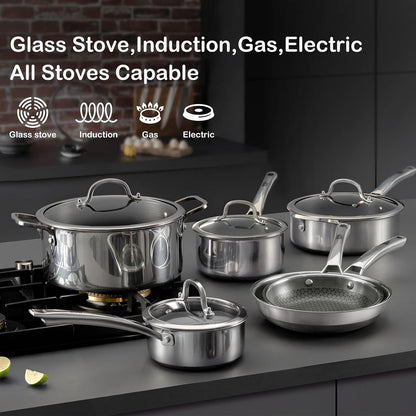 Sauce Pan with Lid,1.5 Quart & 2.5 Quart Hybrid Nonstick Pot Set | Hybrid Stainless Steel Saucier Cookware,Non Stick Pots PFOA Free,Works on Induction,Ceramic and Gas Cooktops5
