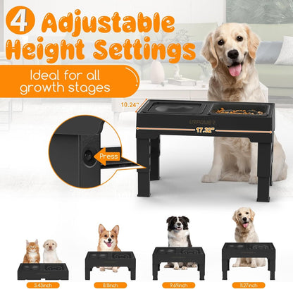 URPOWER 2-In-1 Elevated Slow Feeder Dog Bowls with No-Spill Water Bowl | 4 Height-Adjustable Raised Dog Bowls, Non-Slip Food and Water Bowls with Stand for Small, Medium, Large Dogs, Cats and Pets2