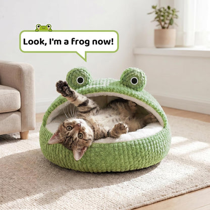 CWV Cute Cat Beds Kitten Beds, Soft Small Dog Beds, Washable Pet Beds for Puppy and Kitty, Funny Frog Cat Cave, 23 Inches5