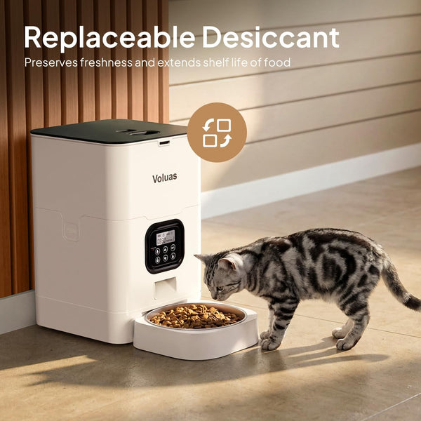 VOLUAS Automatic Cat Feeder, 4L Timed Dry Food Dispenser for Cats & Dogs | Programmable Portion Control, up to 4 Meals Daily, Dual Power Supply, Power-Off Memory, 10-Second Voice Recorder6