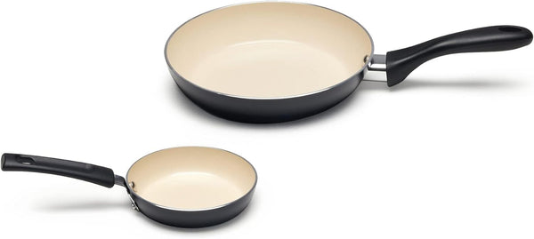 11-Piece Ceramic Non-Stick Pots and Pans Set, Dishwasher & Oven Safe, Easy Clean, Glass Lids, Black/Cream6