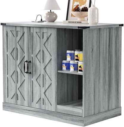 Extra Large Cat Litter Box Enclosure with Litter Collector, Hidden Litter Box Furniture Cabinet with Power Outlet & Storage Shelves, Cat House for Automatic Litter Boxes, Gray1