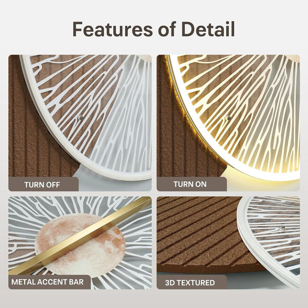 Large LED 3D Wall Art for Living Room, Modern Abstract Acrylic Luxury Textured Horizontal Wall Decor Prints, Brown Minimalist Geometric Lighted Home Decor for Bedroom Dining Room Hallway3