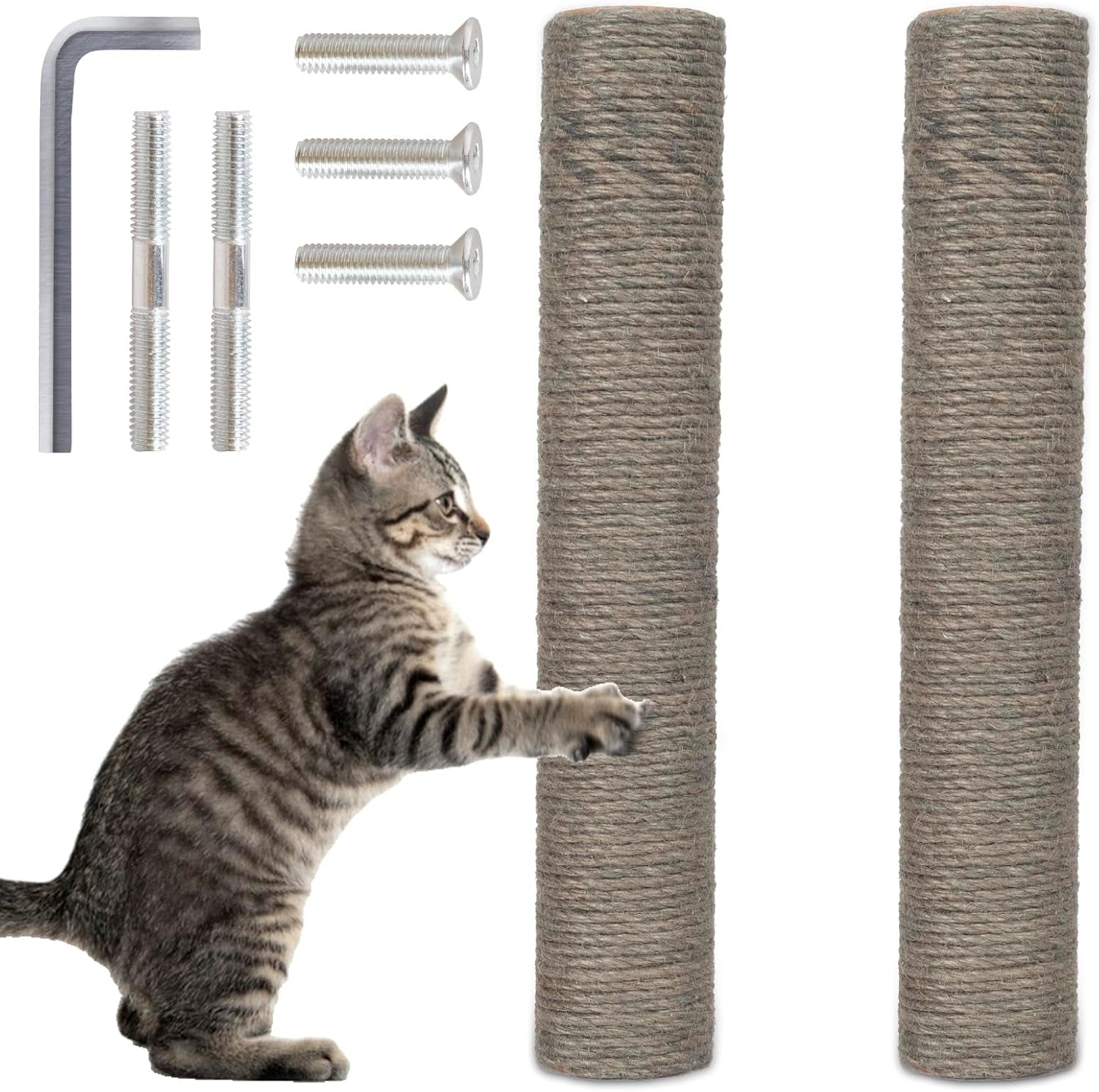 powerking-natural-sisal-replacement-scratching-post-15-7-2-pieces-m8-cat-scratch-post-refill-pole-parts-for-refurbishment-include-screws-white