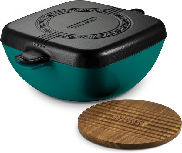 Cultura 2-In-1 Enameled Cast Iron 6.5-Qt Dutch Oven and Griddle | Oven Safe Pot with Reversible Lid Griddle and Trivet - Great for Braising, Roasting and Bread Baking - Teal Green1