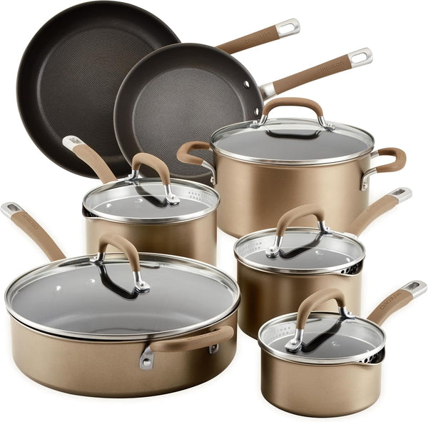 Premier Professional Hard Anodized Nonstick Cookware Induction Pots and Pans Set Nonstick, Home Essentials, 12-Piece, Bronze1