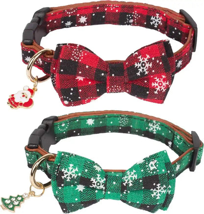 2 Pack Christmas Dog Collar with Bow Tie, Classic Plaid Red Green Dog Collars with Removable Bowtie Christmas Collars for Large Dogs Pets (Large)10