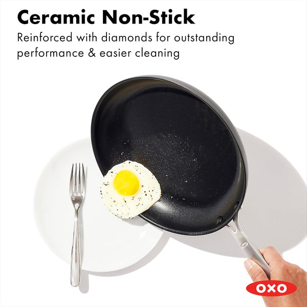 OXO Enhanced 10" Frying Pan Skillet, Pfas-Free Ceramic Nonstick, Durable Hard Anodized Cookware, Scratch Resistant, Stainless Steel Handle, Good Grips, Dishwasher Safe, Oven Safe, Black2