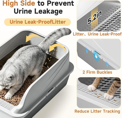 Stainless Steel Sifting Litter Box for Pine Pellets, XL Odor Free | Stainless Steel Litter Box with Lid,Large Capacity，Anti-Leakage, Easy Cleaning, Less Tracking, for Multi-Cat & Big Cats4
