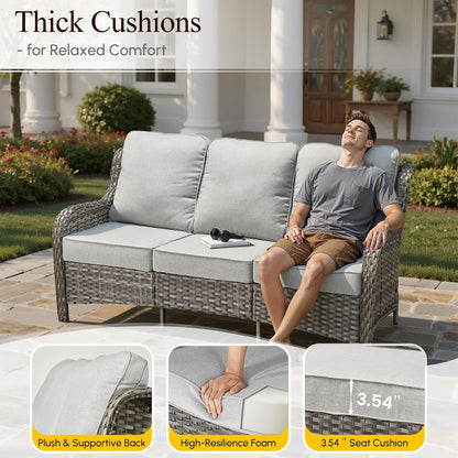 5 Pieces Outdoor Patio Furniture Set,Wicker Conversation Set with Tall Back Couch Swivel Chairs and Solar Table,Gray Wicker/Gray Cushion4