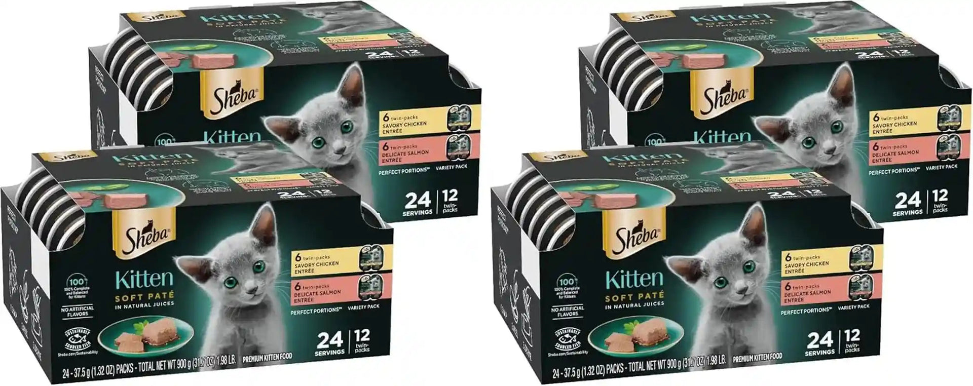 sheba-perfect-portions-kitten-pate-wet-cat-food-multipack-2-6-oz-24-ct-dha-for-brain-development-vitamin-e-for-immunity-real-meat-all-essential-amino-acids-complete-balanced-48-servings