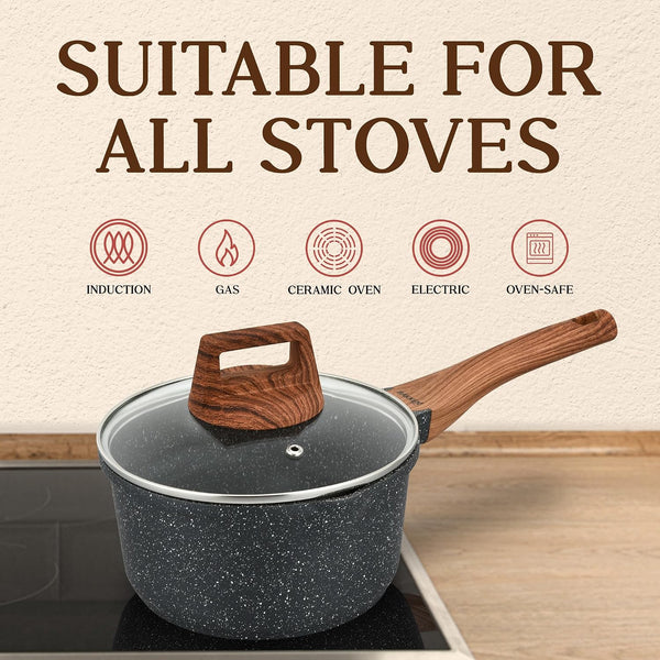 Bakken-Swiss 14-Piece Kitchen Cookware Set – Granite Non-Stick – Eco-Friendly – PFOA, PFOS, and PTFE Free for All Stoves & Oven-Safe - Marble Coatin6