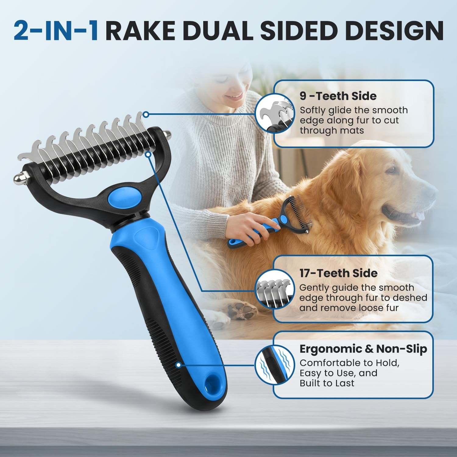 double-sided-pet-grooming-rake-4-in-1-professional-pet-grooming-kit-deshedding-dematting-tool-for-dogs-cats-extra-wide-grooming-brush-deshedder-comb-for-long-short-haired-pets-blue-kit-4pcs