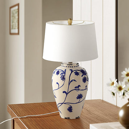 Tribesigns 27-Inch Table Lamp with Blue and White Porcelain Ginger Jar, Embossed Floral Ceramic Base with Fabric Shade for Living Room, Entryway, Nightstand for Bedroom6