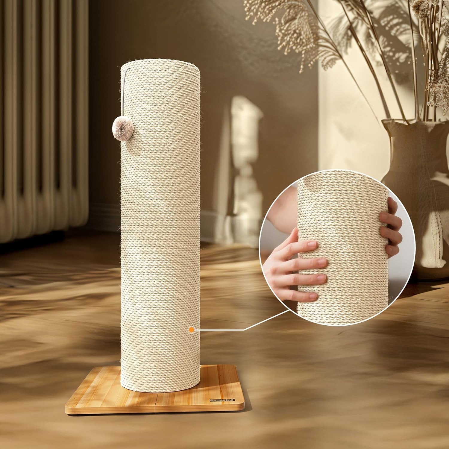 kamaboko-29-5-cat-scratching-post-7-5-ultra-large-diameter-natural-sisal-cat-scratch-post-scratch-resistant-tall-cat-scratcher-for-indoor-cats-protect-your-furniture-beige-pack-of-1
