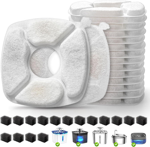 32 Pcs Cat Water Fountain Replacement Filters-16 Pack Cat Fountain Filters with 16 Pack Sponges, Enhanced Compatibility Pet Fountain Filter Fit for 95Oz/2.8L 135Oz/4L 67Oz/2L Pet Drinking Fountain7