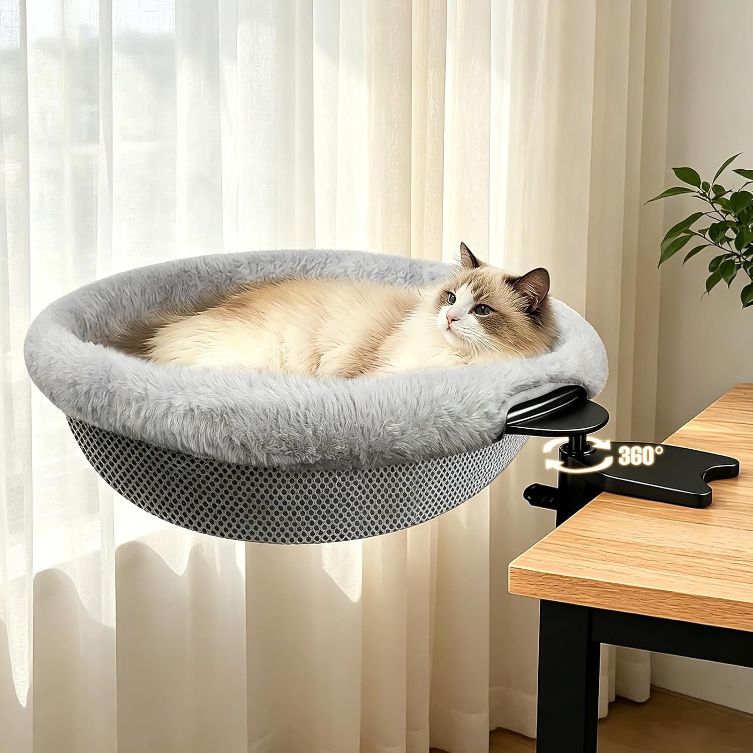 ipow-heavy-duty-steel-frame-360-rotating-cat-desk-bed-semi-circular-cat-bed-soft-faux-rabbit-fur-material-suitable-for-various-desktops-maximum-hold-up-to-40lb