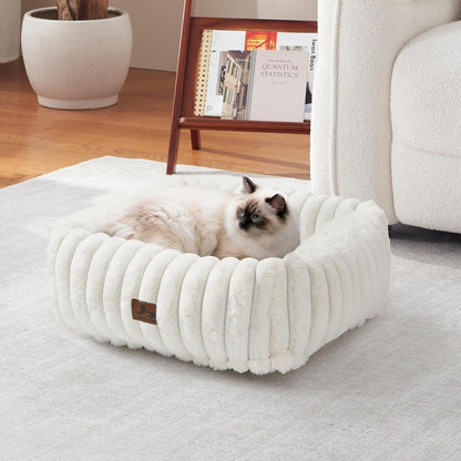 Cute Dog Bed for Small Dogs & Cats,Washable Fluffy Cat Beds for Indoor Cats, Rectangle Orthopedic Memory Foam Puppy Beds with Anti-Slip Bottom, 20 X19 X 7 Inches, Cream(20X19X6Inchs)9