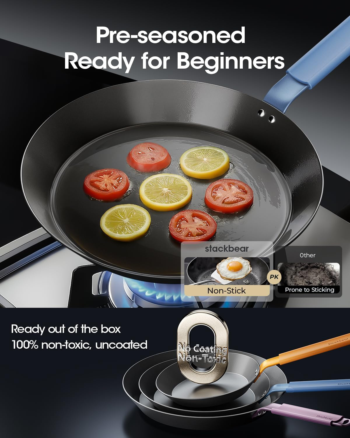 carbon-steel-frying-pan-set-8-10-12-inch-nitrided-skillets-complete-size-range-for-everyday-cooking-preseasoned-surface-develops-natural-patina-without-coatings