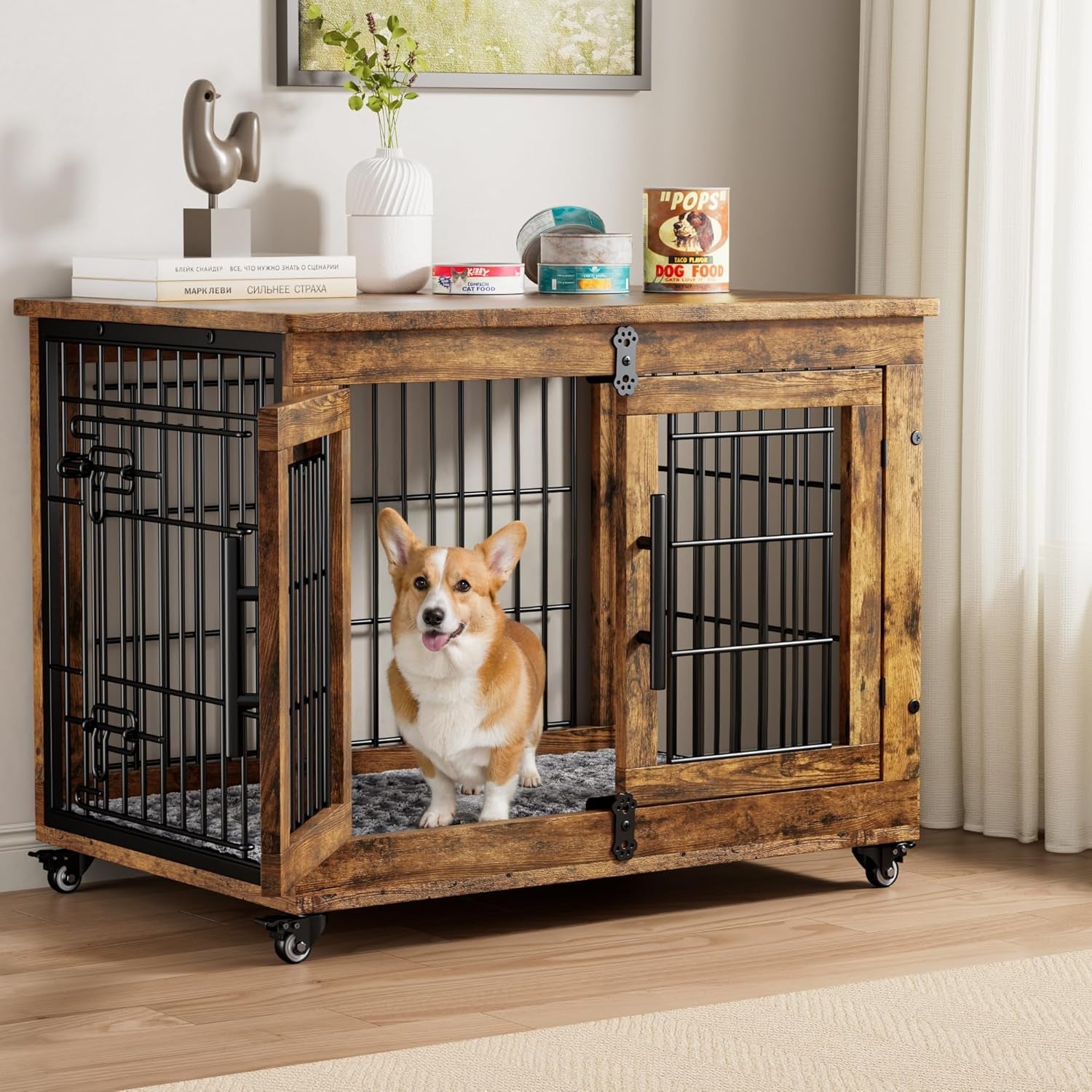 medium-dog-crate-furniture-32-heavy-duty-kennel-w-cushion-wheels-grey-double-doors-wooden-dog-cage-chew-resistant-end-table-decorative-27-32-38-44-options-indoor