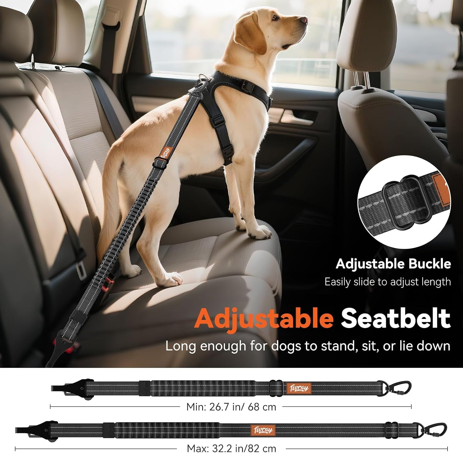 2pcs-dog-seat-belt-dog-car-seat-belt-bungee-for-pet-black-buckle-hook-latch-adjustable-reflective-pet-vehicle-tether-360-swivel-lock-clasp