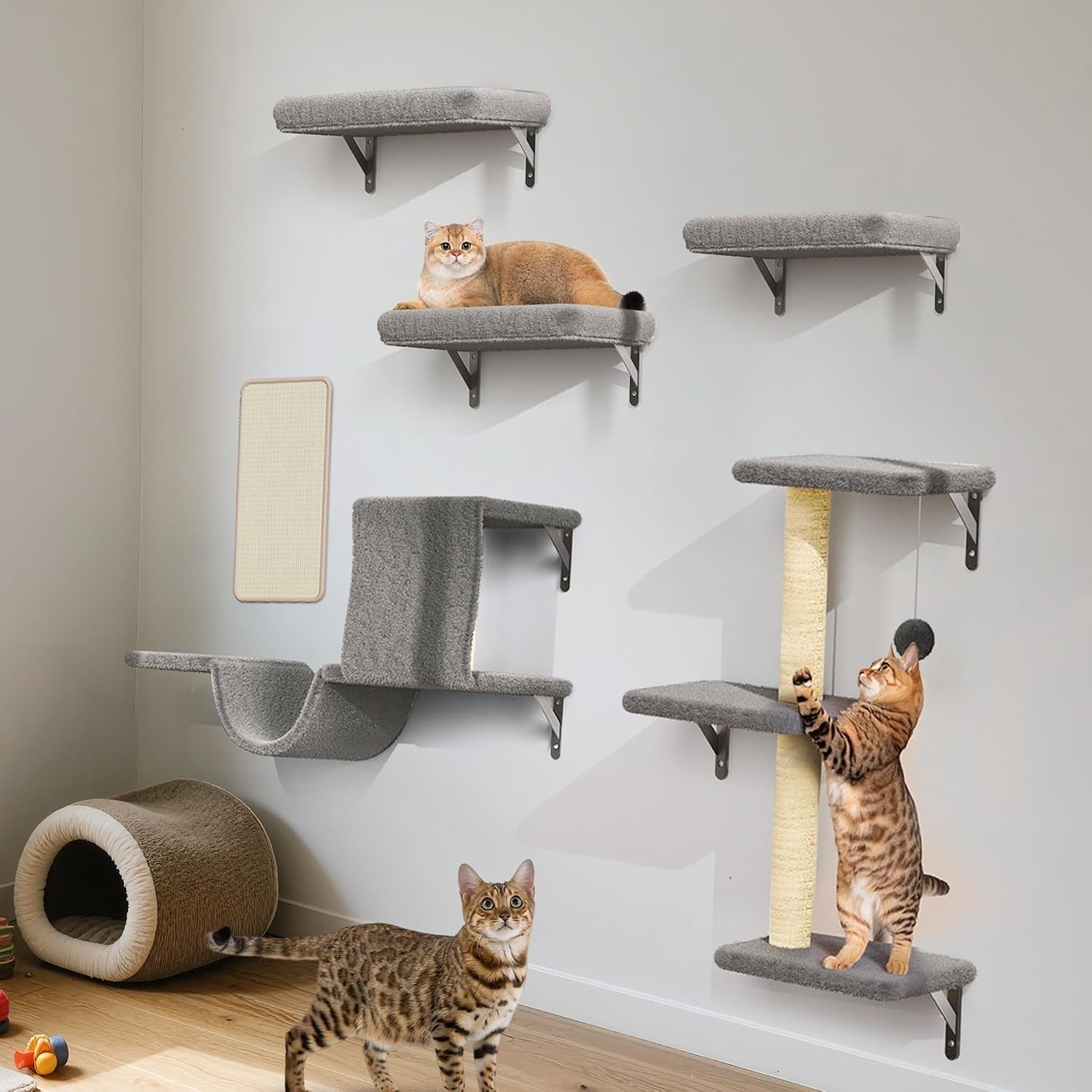 cat-wall-shelves-for-large-cats-stable-safe-kitty-walls-furniture-set-for-40lbs-cats-with-wooden-cat-climber-house-bridge-tree-steps-and-scratcher-for-16-inch-drywall-grey-5-in-1