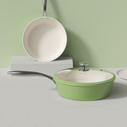 Nonstick Ceramic Frying Pan, Stir Fry Pans with Lid, Gas Electric & Induction Compatible (Green, Pan with Lid 12 Inch)3