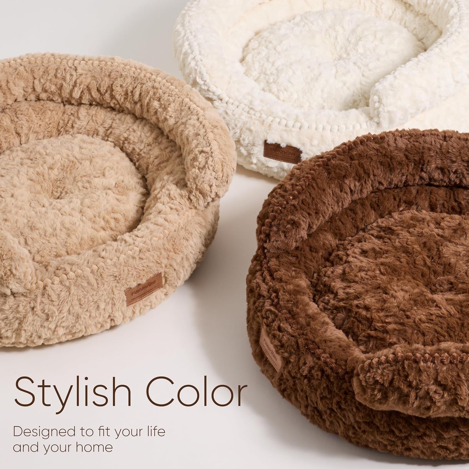 fukumaru-round-cat-bed-plush-washable-calming-dog-bed-with-low-entry-raised-bolster-small-dog-bed-soft-cozy-donut-cat-bed-for-indoor-cats-faux-rabbit-fur-anti-slip-bottom-20-inch-brown