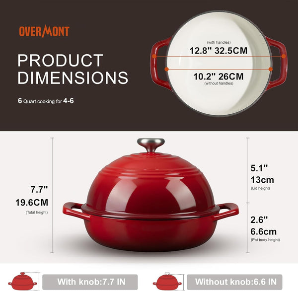 Enameled Cast Iron Dutch Oven, 6QT Bread Oven with Dome Lid Recipe | Tall Bread Pot with Potholders, for Sourdough Bread Baking Artisan Loaves, Crispy Crust & Better Oven Spring, 500°F Oven Safe5