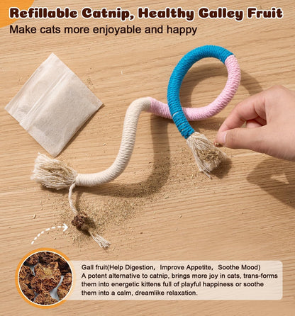 Cat Chew Ropes 4Pcs, Safe Cat Chew Toys for Indoor Cats with Catnip | with Gall Fruit,Safe Teeth Cleaning Chew Toys,Interactive Kitten Nip Toys for All Breeds,19.5 Inches,Boredom Buster5