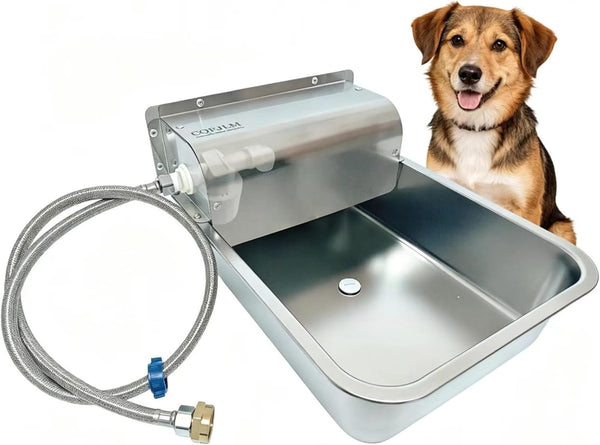 Automatic Dog Water Dispenser,Wide Mouth Design,Water Level Control | 11L Stainless Steel Outdoor Dog Water Bowl,With Float Valve Auto Refill for Dogs, Alpacas & Livestock,With 3/4" Brass Adapter1