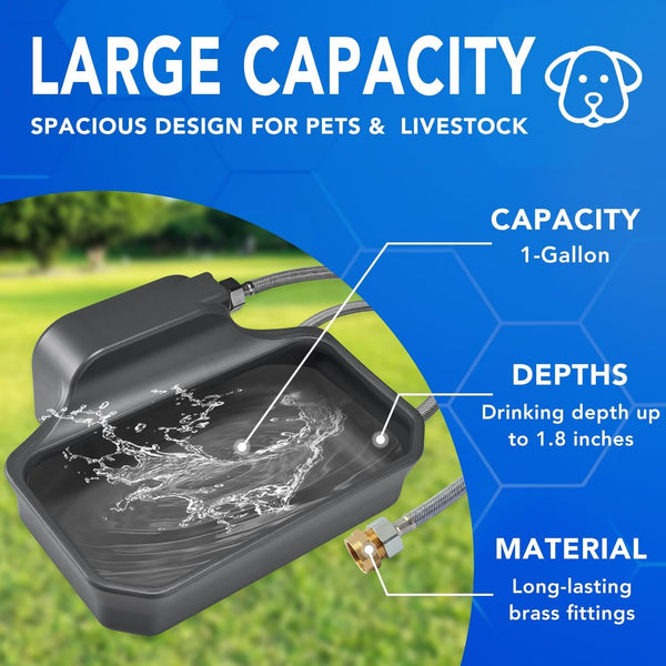 PETTEN Auto Fill Dog Water Bowl Dispenser Outdoor,Large Capacity(118Oz/1Gal) Auto Dog Water Dispenser with 3/4" GHT Male Faucet Connector, Water Bowl Dispenser for Dog, Cat, Livestock(Gray)4
