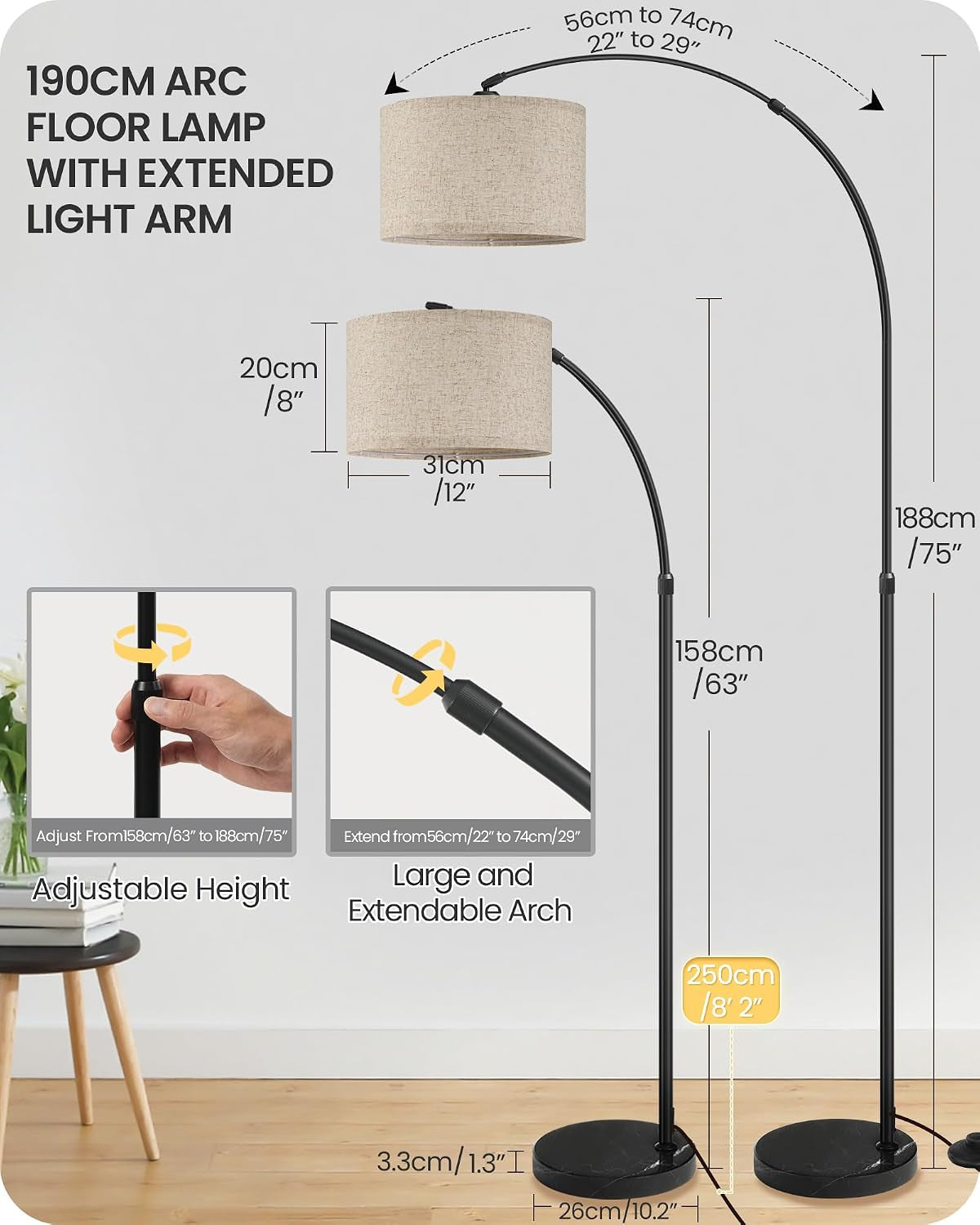 75-arc-floor-lamp-with-marble-base-and-adjustable-height-rotating-hanging-shade-dimmable-floor-lamp-for-living-room-with-remote-and-foot-switch-3cct-over-couch-arched-reading-light-e15ld05