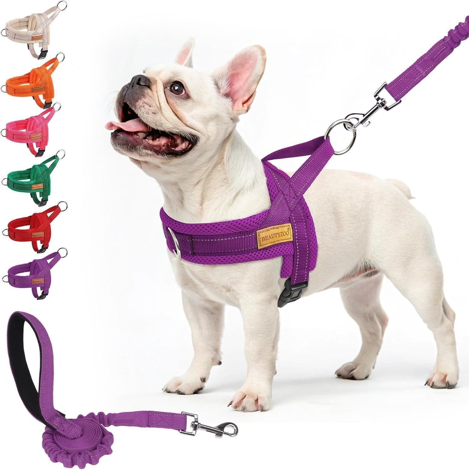beautyzoo-dog-harness-no-pull-quick-fit-dog-harness-and-leash-set-escape-proof-vest-harness-with-soft-handle-reflective-breathable-mesh-padding-harness-for-medium-size-dog-training-walking-beige-m