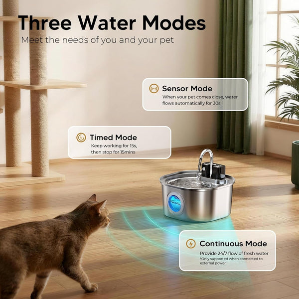 Voluas Stainless Steel Cat Water Fountain, Wireless, 108Oz/3.2L, 1 Filter | Cordless Design, Ultra-Quiet Pump, Easy to Clean, Bpa-Free5