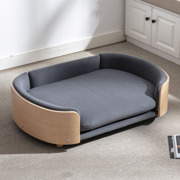 Elevated Dog Bed Pet Sofa with Solid Wood Legs and Bent Soft Backrest, Pet Cat Stool Bed with Velvet Cushion,For Small and Medium Size Dogs Kitten, Mid Size11