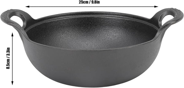 Cast Iron Wok Pan 14 Inch Pre Seasoned Flat Bottom Stir Fry Skillet with Wooden Lid and Handle Oven Safe for Asian Cooking Stir Fry Soup and Stew (25Cm)8