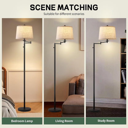 Dimmer LED Floor Lamp,Tall Standing Lamp with Swing Arm,Black Lamp with Dimmer LED Bulb,Elegant Floor Lamp for Living Rooms & Bedroom (Black)6