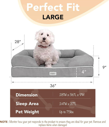 Friends Forever Large Dog Bed Couch, Orthopedic Pet Sofa Memory Foam | Dog Couch with Washable Removable Bed Cover, Non-Slip Bottom, Indoor Calming Chairs Mattress, Chester, Pewter Grey Large5