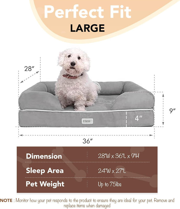 Friends Forever Large Dog Bed Couch, Orthopedic Pet Sofa Memory Foam | Dog Couch with Washable Removable Bed Cover, Non-Slip Bottom, Indoor Calming Chairs Mattress, Chester, Pewter Grey Large5