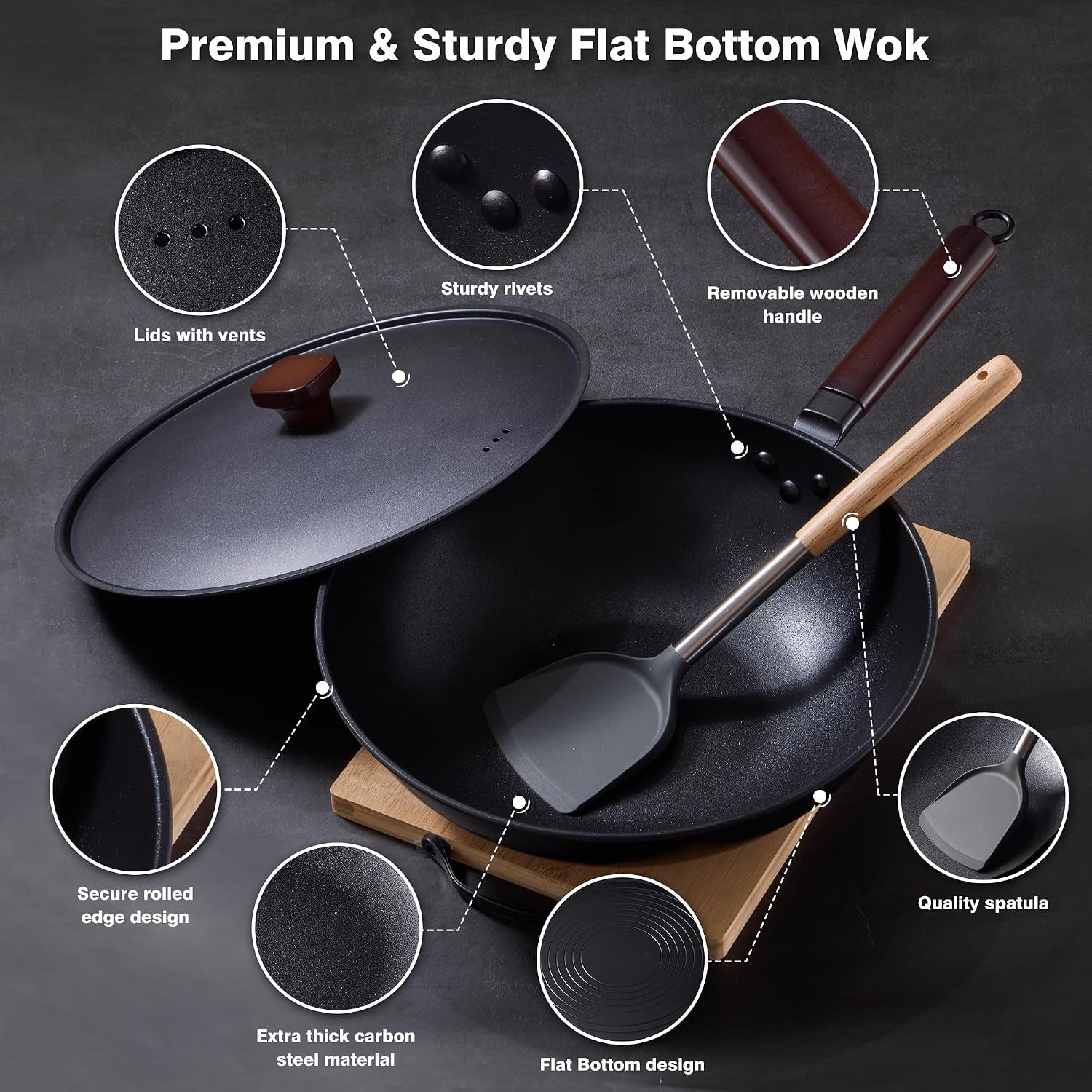 carbon-steel-wok-13-woks-stir-fry-pans-nonstick-with-lid-pre-seasoned-flat-bottom-chinese-wok-wok-pan-with-spatula-and-dish-brush-for-induction-electric-gas-all-stoves